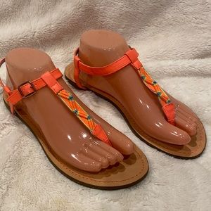 Dolce Vita dv8 Bright Coral Orange T-Strap Thong Slingback Flat Sandals Sz 9 EUC